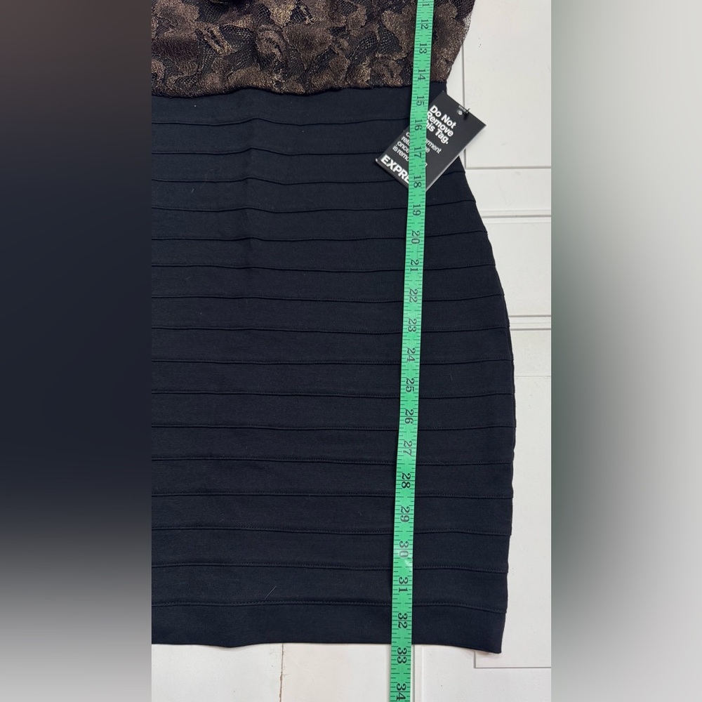 Express NWT Bodycon Black Tan Lace Sleeveless Cocktail Dress Size XS - Picture 5 of 7